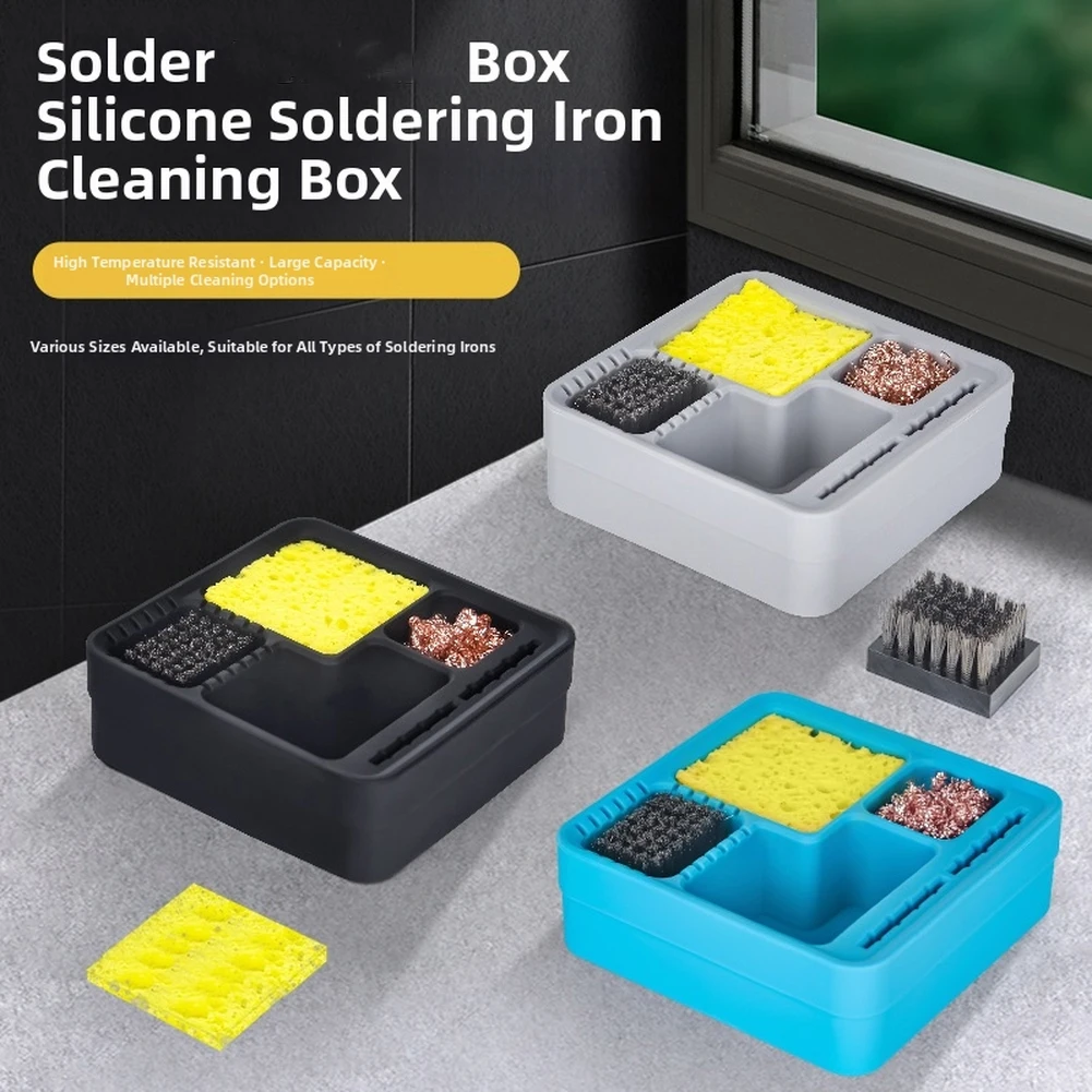 Soldering Iron Tip Cleaning Station with Heat Resistant Silicone Holder Steel Brush Copper Wire and Wet Sponge Setup