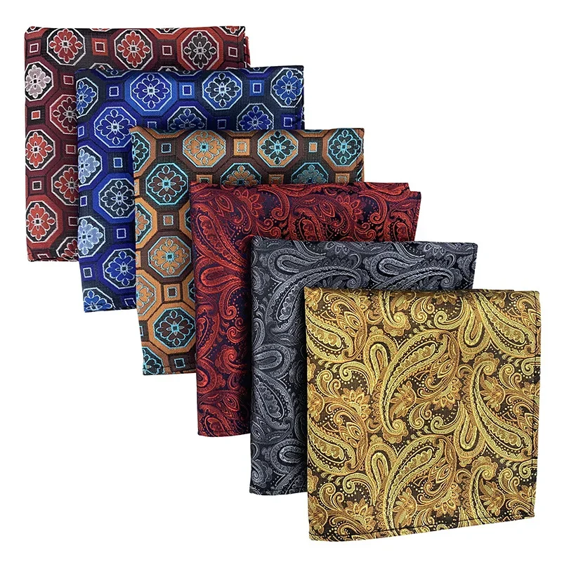 Fashion Retro British 25CM Pocket Squares Jacquard Weave Cashew Flower Hanky for Man Business Formal Suit Handkerchiefs