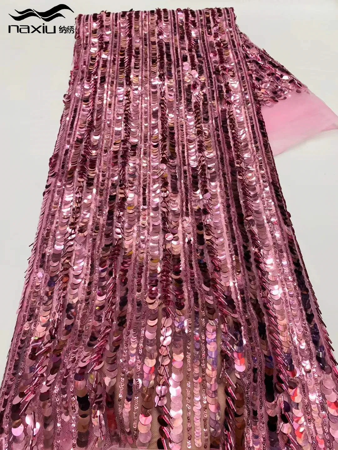 

Madison 2025 Latest French Pink 3D Beaded Tulle Lace Fabric High Quality African Net Lace Fabrics Luxury Sequins For Dress