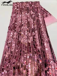 Madison 2025 Latest French Pink 3D Beaded Tulle Lace Fabric High Quality African Net Lace Fabrics Luxury Sequins For Dress