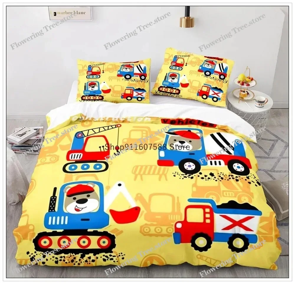 Custom Cars Bedding Set Construction Vehicle Kids Cartoon Toy Car Gift Duvet Cover Set Home Textiles Bed Linen Queen King Size