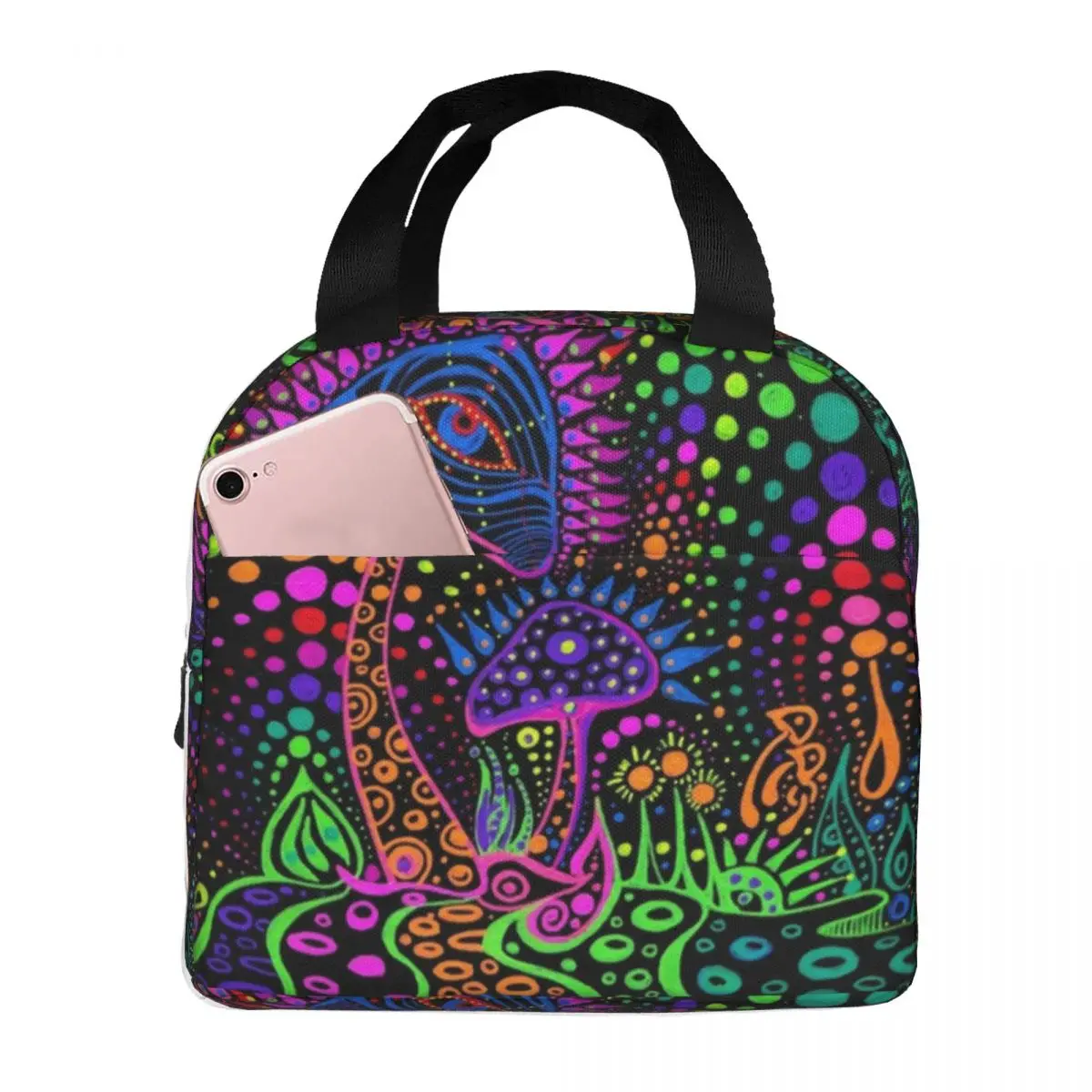Magic Mushroom Trippy Psychedelic Neon Pastel Goth Thermal Insulated Lunch Bags Women Portable Lunch Tote Multifunction Food Box