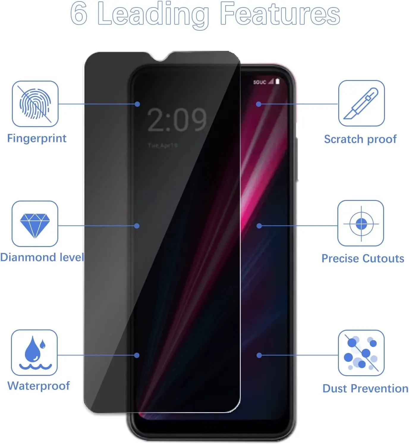 Revvl 6 5G Privacy Filter Tempered Glass Film AntiSpy Shield Screen Protector For T-Mobile Revvl 6 Pro 5G