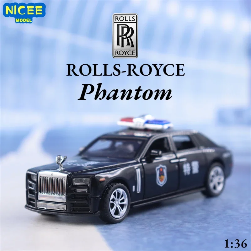 1:36 Rolls-Royce Phantom police car Simulation Diecast Metal Alloy Model car Sound Light Pull Back Collection Kids Toy Gift F577