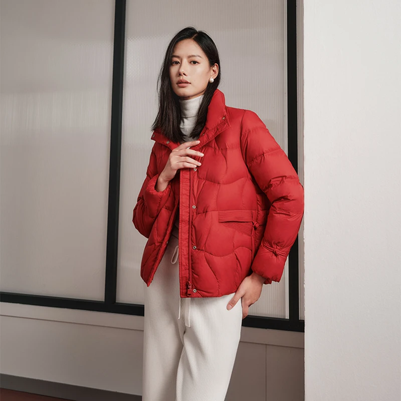 Chericom レディース スタンドカラー 軽量 ダウン ジャケット リバーシブル ジップ パファー コート ストレート スラント ポケット フリンジ ディテール Y299056Y