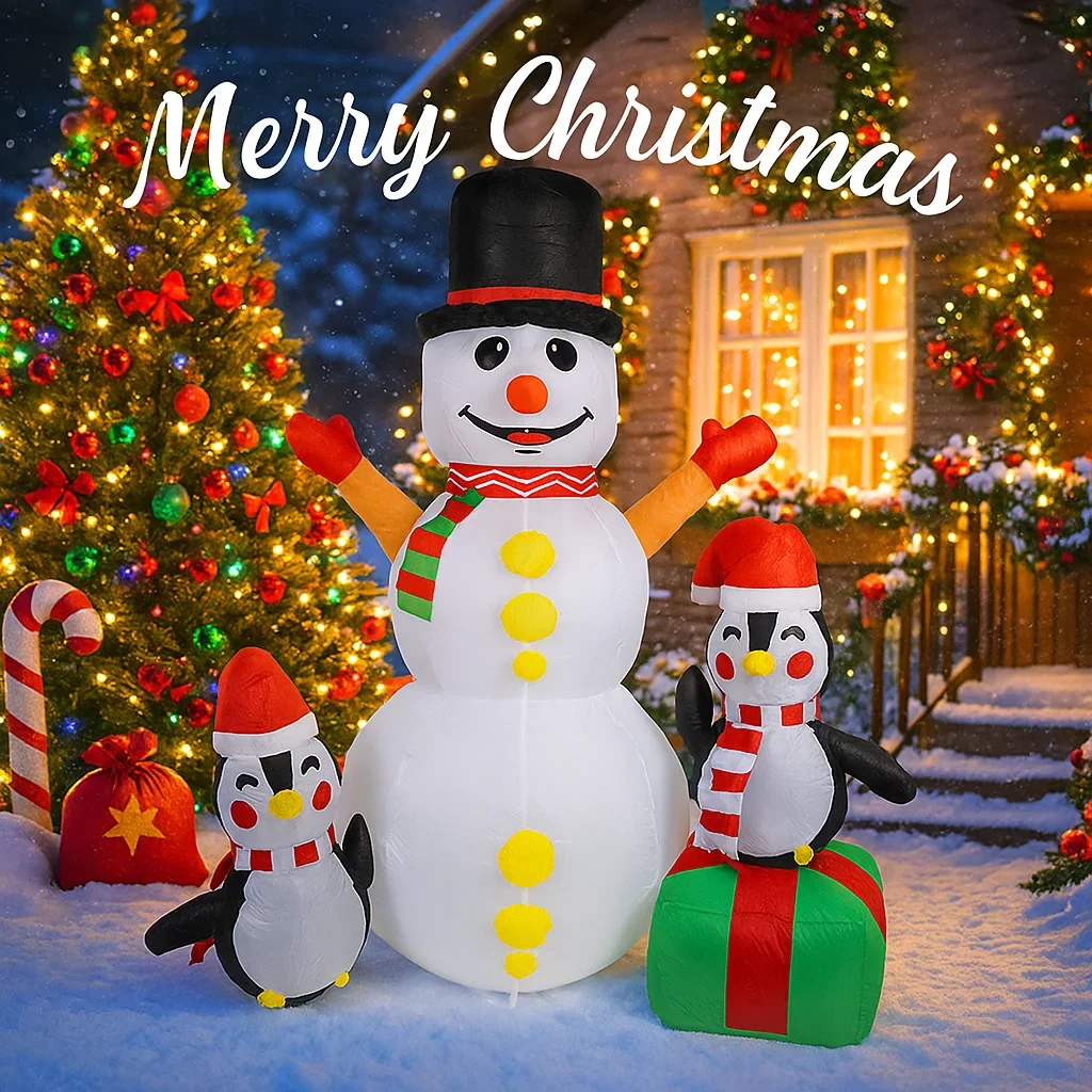 Jouets gonflables de 5,91 pieds, bonhomme de neige, pingouins avec lumières LED, décorations de fête de noël, pelouse, maison, fournitures de noël, ornements, cadeaux