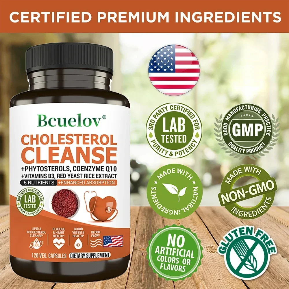 Contains Coenzyme Q10, Red Yeast Rice, Vitamin B3 to support cholesterol health, heart health, blood flow-Cholesterol Cleanse