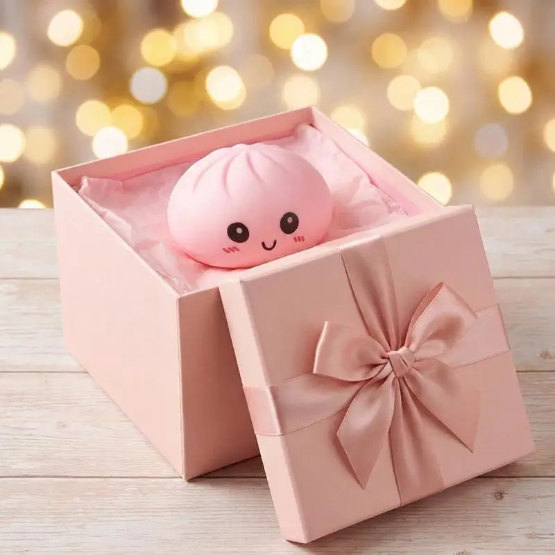 

Игрушка-антистресс, имитирующая паровую булочку, с улыбающимся лицом