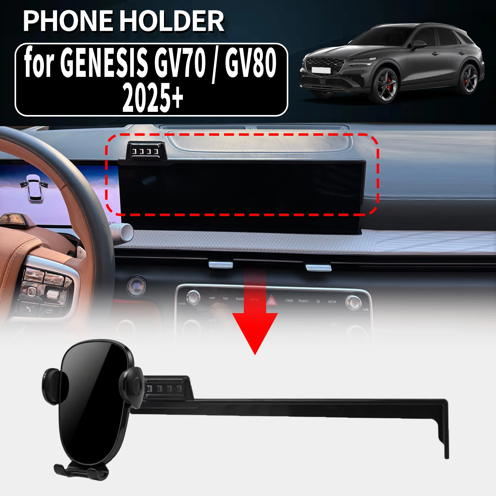 for GENESIS GV70 / GV80 2025 2026 2027 Vehicle-Specific Phone Holder Mount Car GPS Stand Easy Fix Auto Accessories