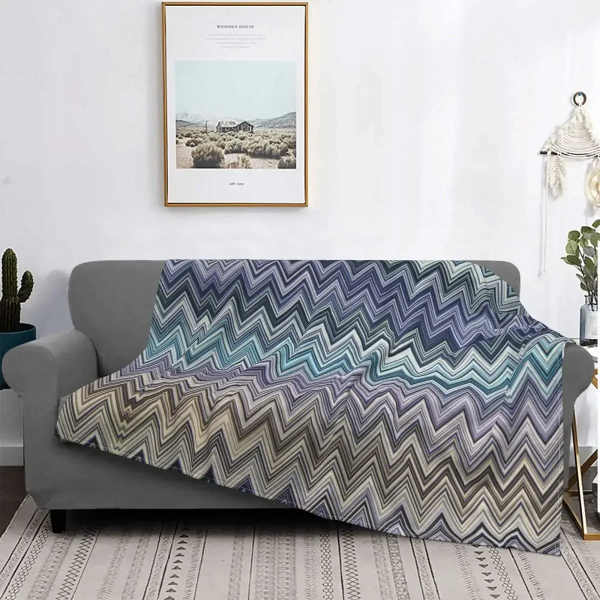 Boho Chic Modern Zigzag Pattern Flannel Throw Blankets Breathable Soft Autumn Geometric Multicolor for Couch Bedding Kids Adults