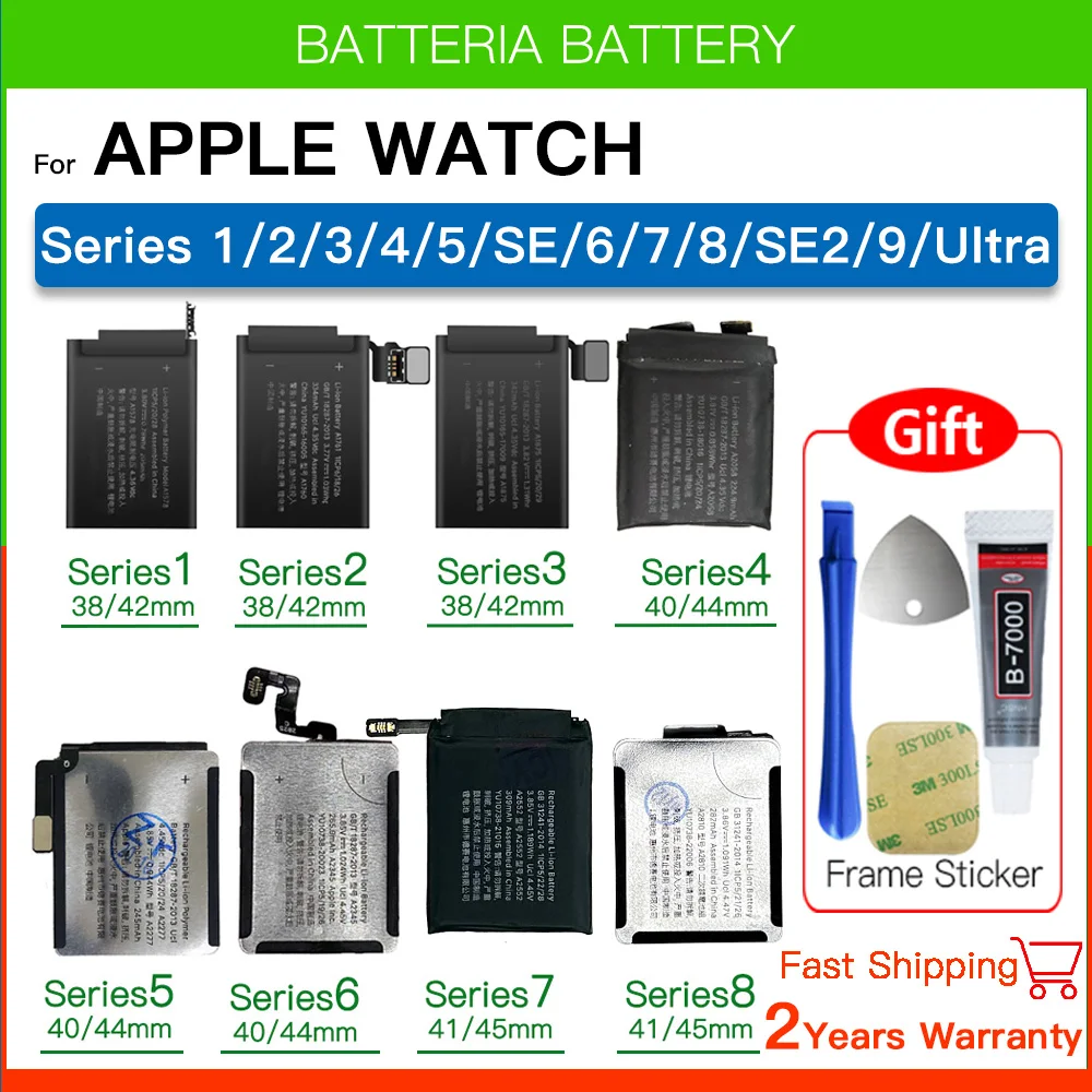 Bateria original para apple watch série se 1 2 3 4 5 6 7 8 bateria para iwatch s1 s2 s3 lte s4 s5 s6 s7 s8 38/40/41/42/44/45/49mm