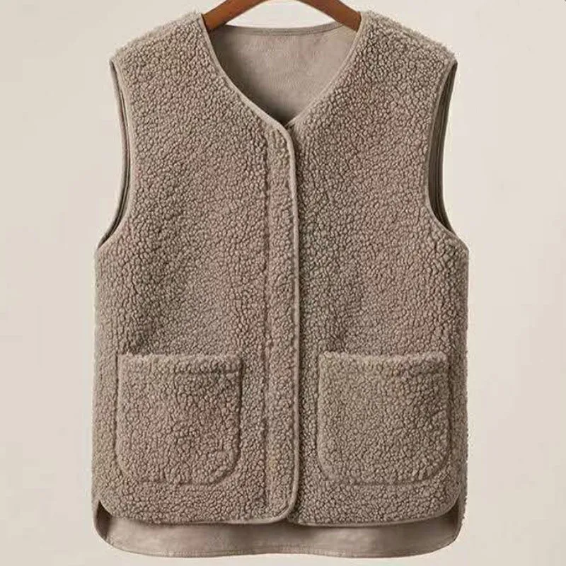 2024 Autumn Fleece Women Vest Waistcoat Winter White Vest Sleeveless Jacket Ladies Warm Thick Sleeveless Vest For Women L-3XL