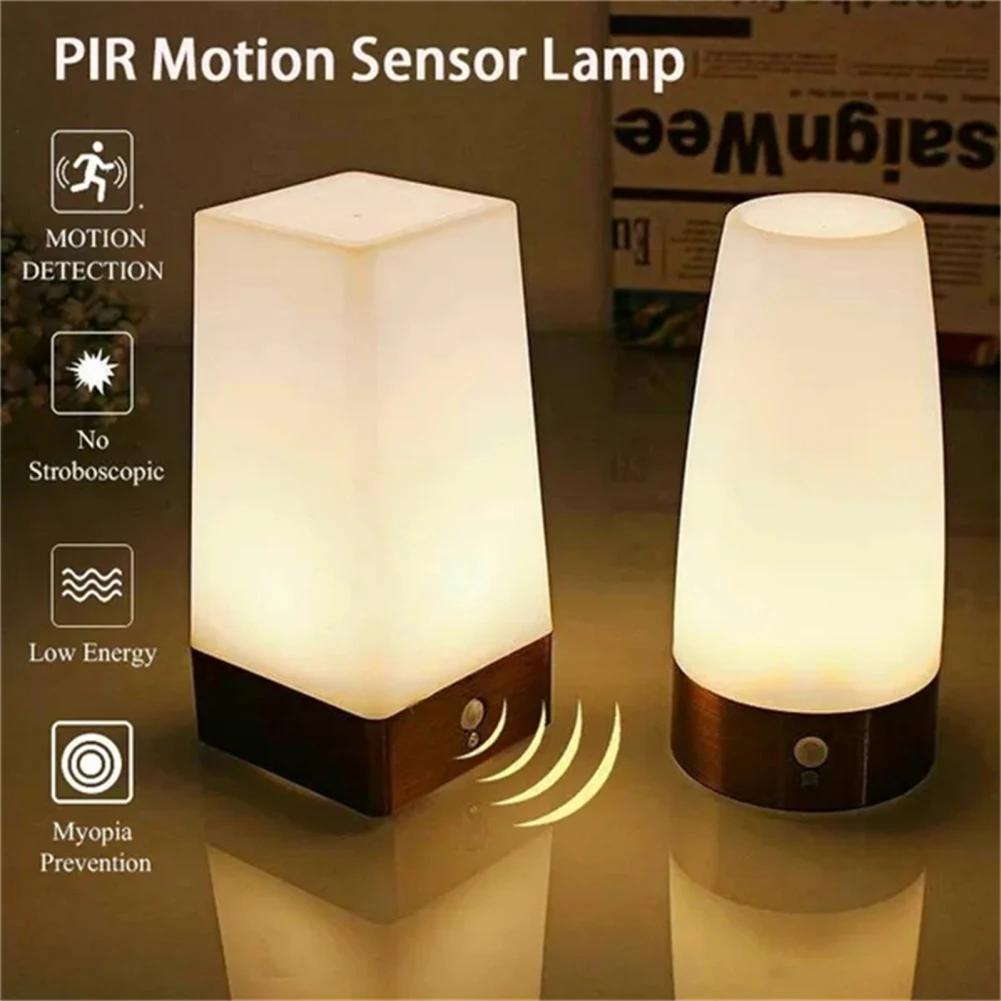 

Wireless LED Night Light PIR Motion Sensor Battery Powered Bedside Lamp Smart Table Lamp For Bedroom Bathroom Hallway