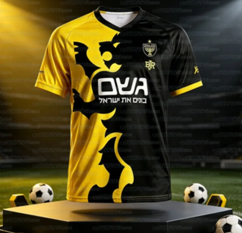 Men's Beitar Jerusalem Split Black Yellow Lion Competition Jersey Breathable Mesh Short Sleeve Soccer Training FamilyMatching