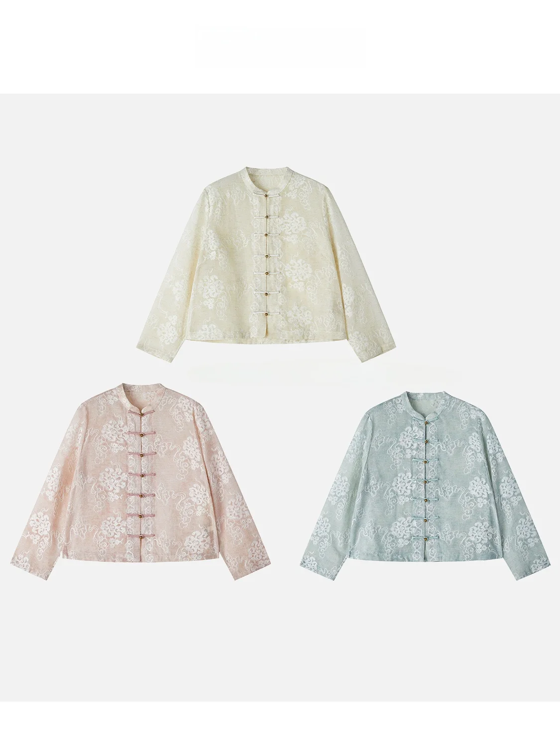 

JINGJING2025 New Ele Spring Summer Floral Embroidery Metal Button Breathable Top Women's Faion Chinese Sle irt