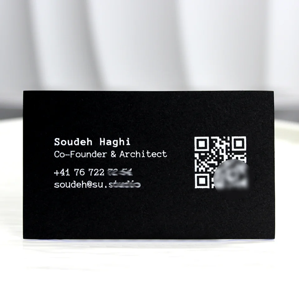 Custom LOGO Print Black Card Business Card Specialty Paper Blue Golden Edge Gilt the Border Company Supplies with QR Code