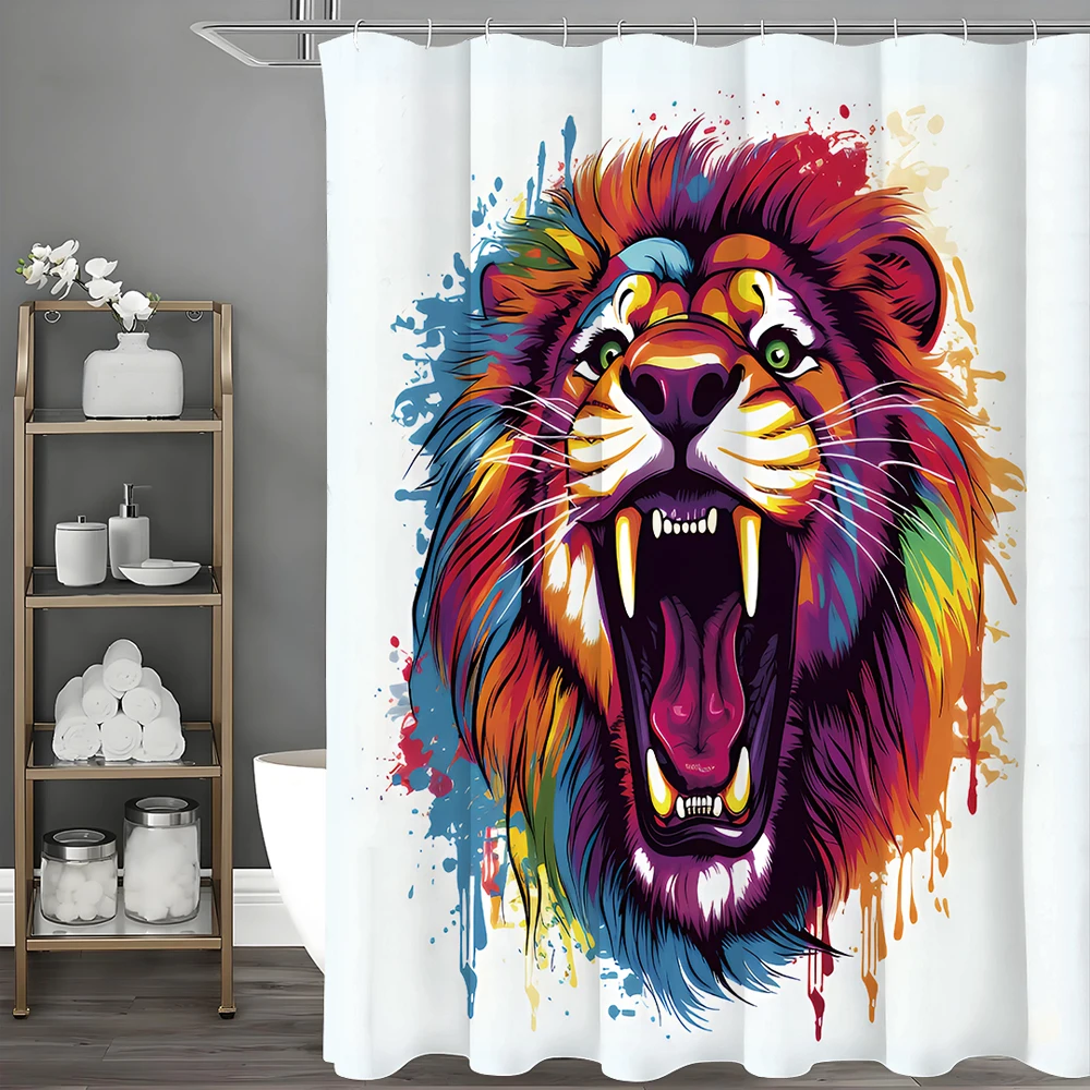 

Акварельная занавеска для душа Lion Rar, декоративная занавеска для душа в ванной комнате, водонепроницаемая занавеска для душа с крючками