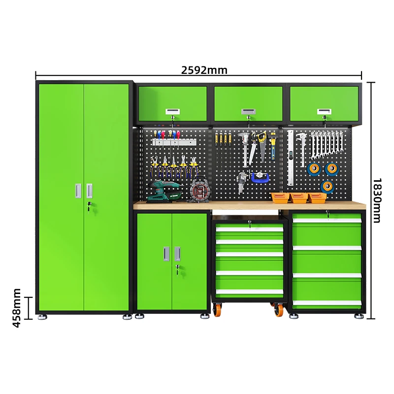 Heavy Duty Steel Garage Workbench Cabinet Modern Tool Storage Stainless Countertop 850kg Load Capacity Wood Customized OEM/ OBM