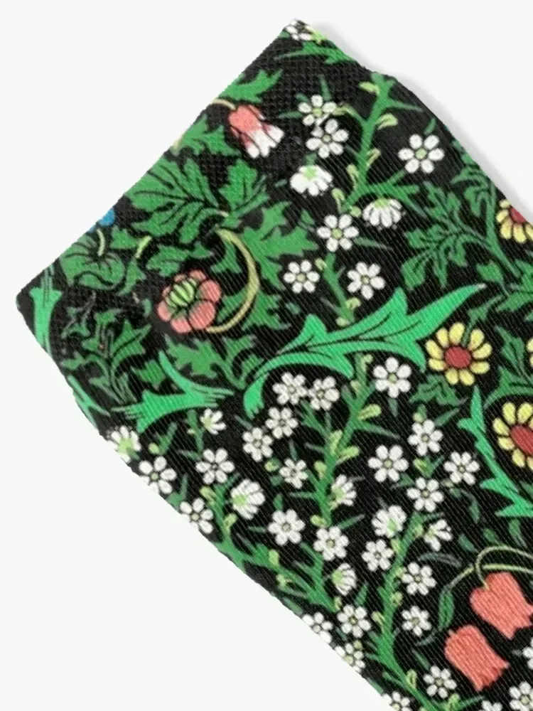 William Morris Jacobean Floral, Black Background Socks retro anti-slip Socks Ladies Men's