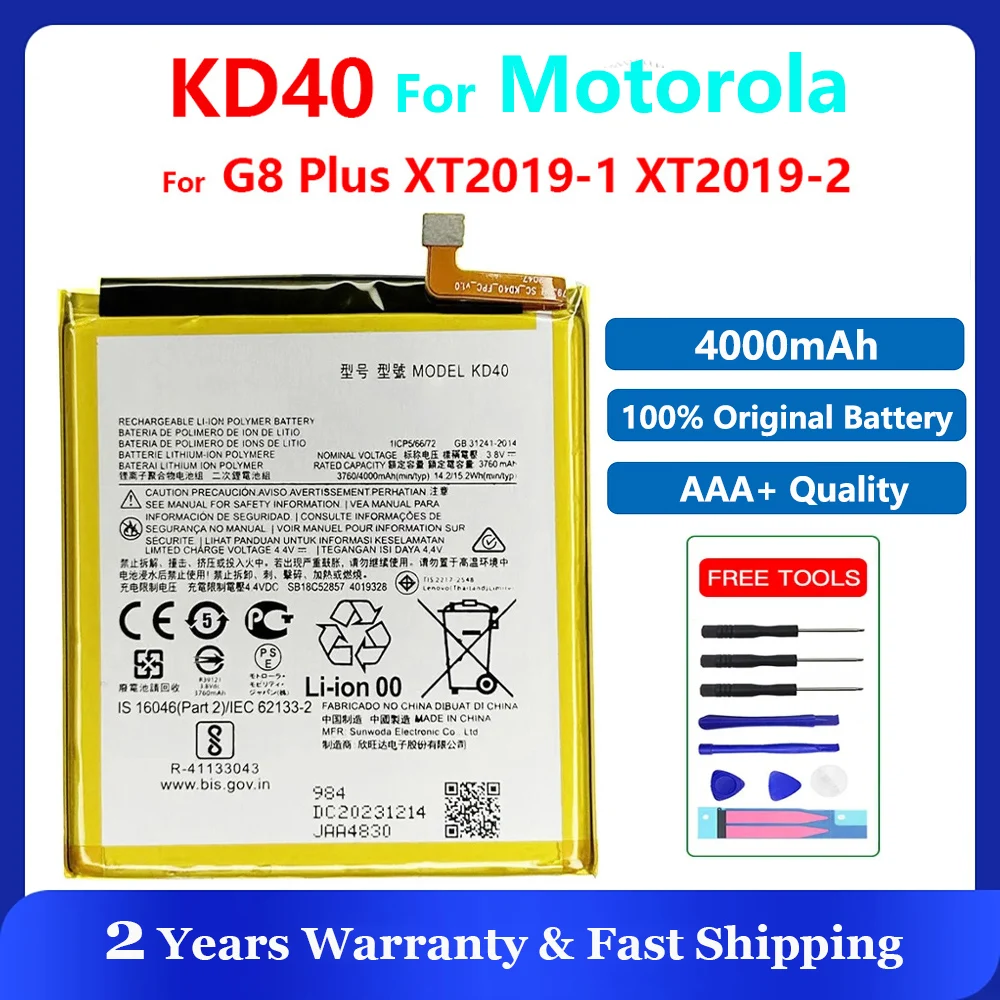 New Original KD40 Rechargeable Battery For Motorola Moto G8 Plus XT2019 XT2019-2 batteria+ Tools 4000mAh