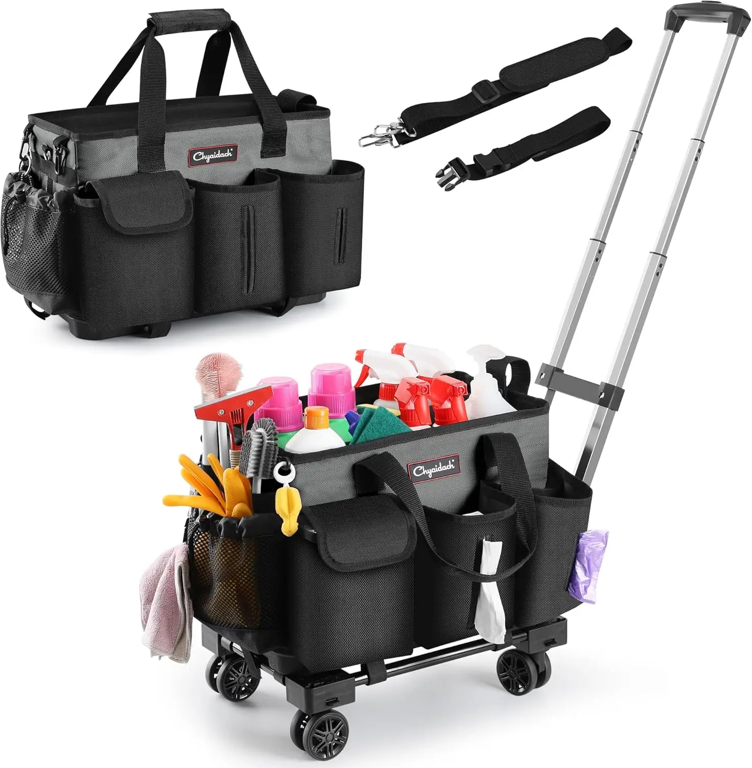 

Portable Rolling Cleaning Caddy with Wheels, Multi-Pocket Organizer for Home and Office Supplies