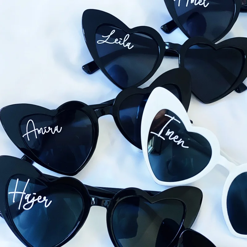 Personalized Heart Wedding Sunglasses White Heart Sunglasses Monogram Heart Sunglasses Summer Wedding Favors Summer Party