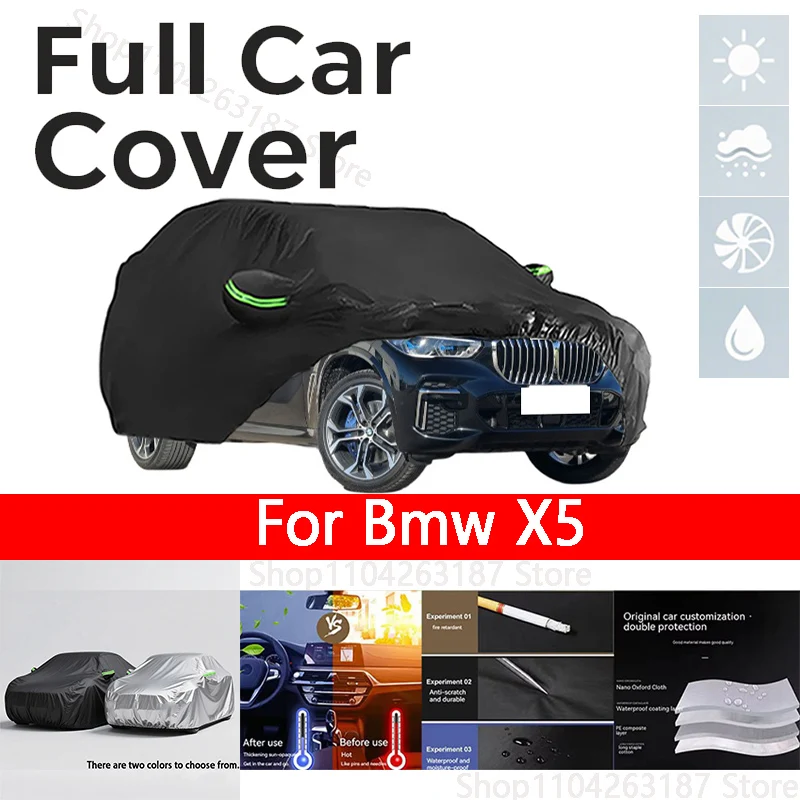

Полностью черные автомобильные чехлы для BMW X5, водонепроницаемые, всепогодные, ветрозащитные, пылезащитные, с защитой от ультрафиолета, для наружного использования