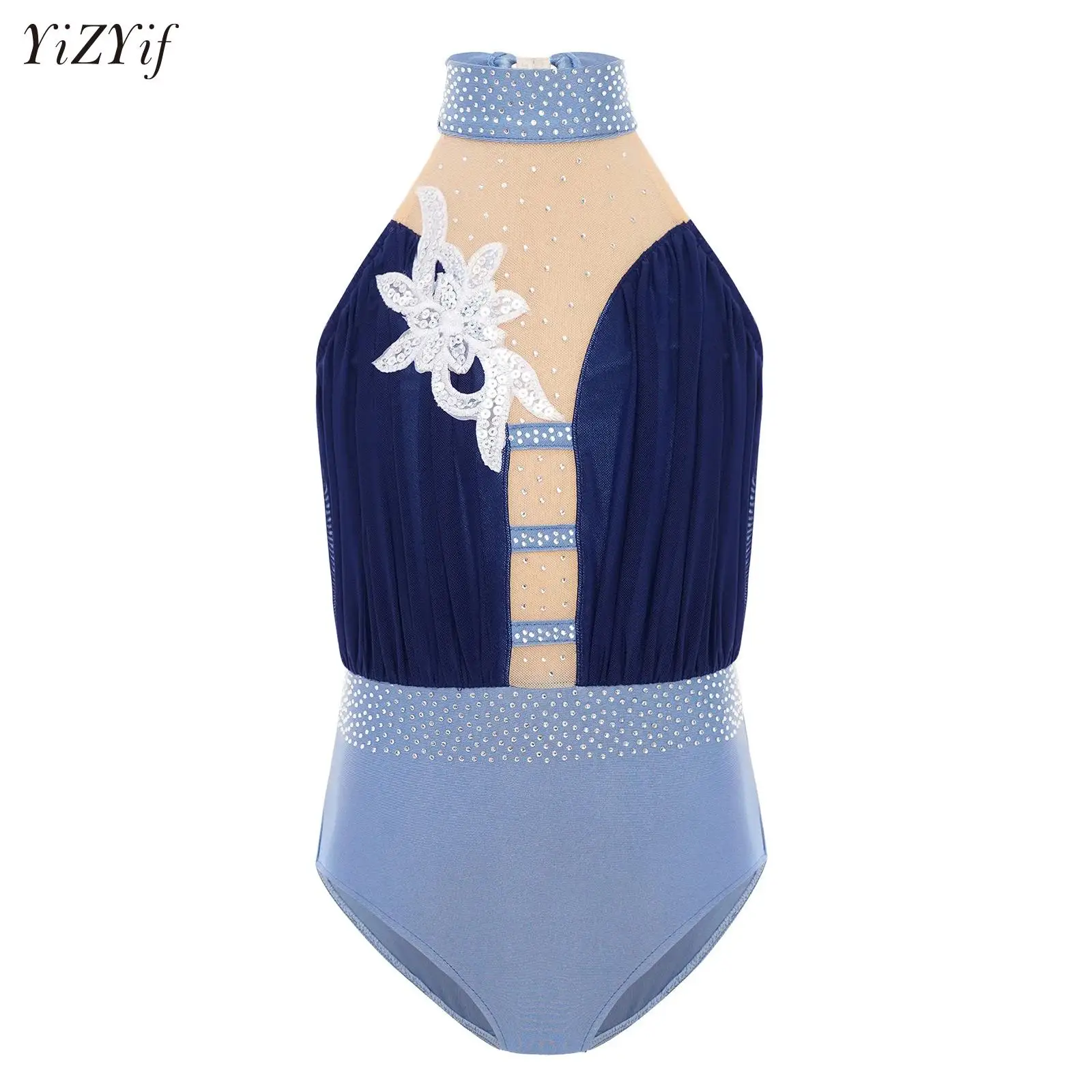 

Teens Girls Ballet Dance Performance Costume Sleeveless Floral Applique Gymnastic Leotard Figure Skating Competition Dancewear