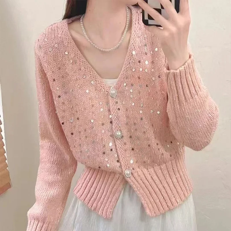 Abbigliamento donna moda scollo a v Cardigan lavorato a maglia sottile allentato autunno inverno nuovo elegante maglione di lana morbida solida