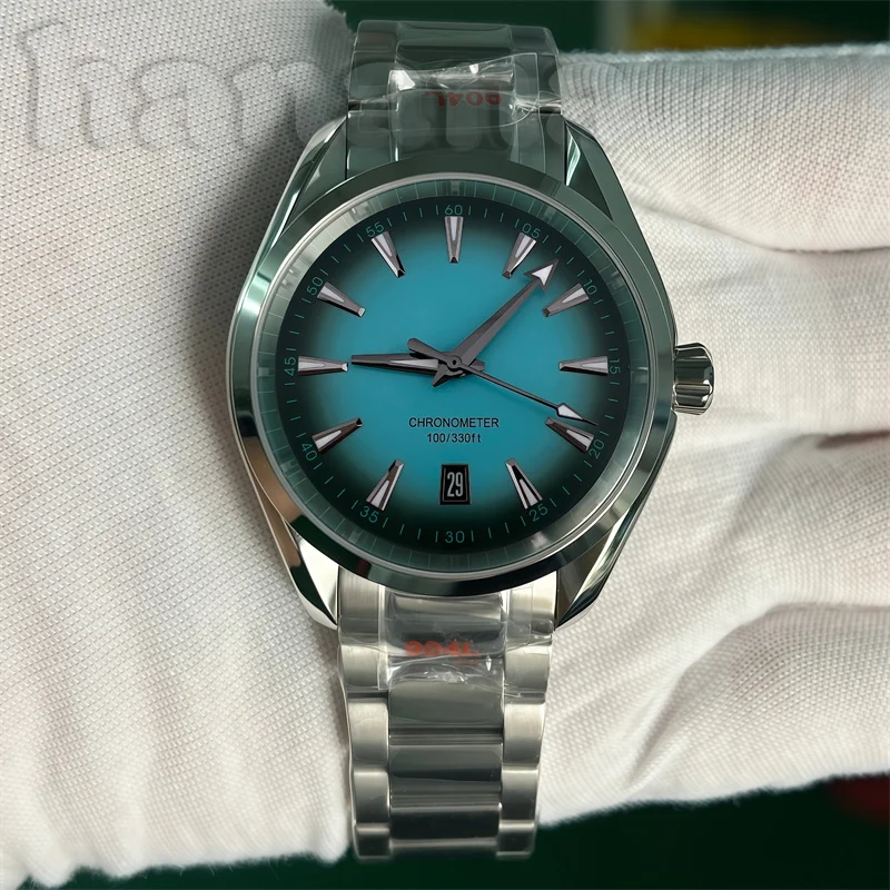 NH35 40mm men's mechanical watch with gradient blue dial 6 o'clock position date window sapphire glass water resistant 100 meter