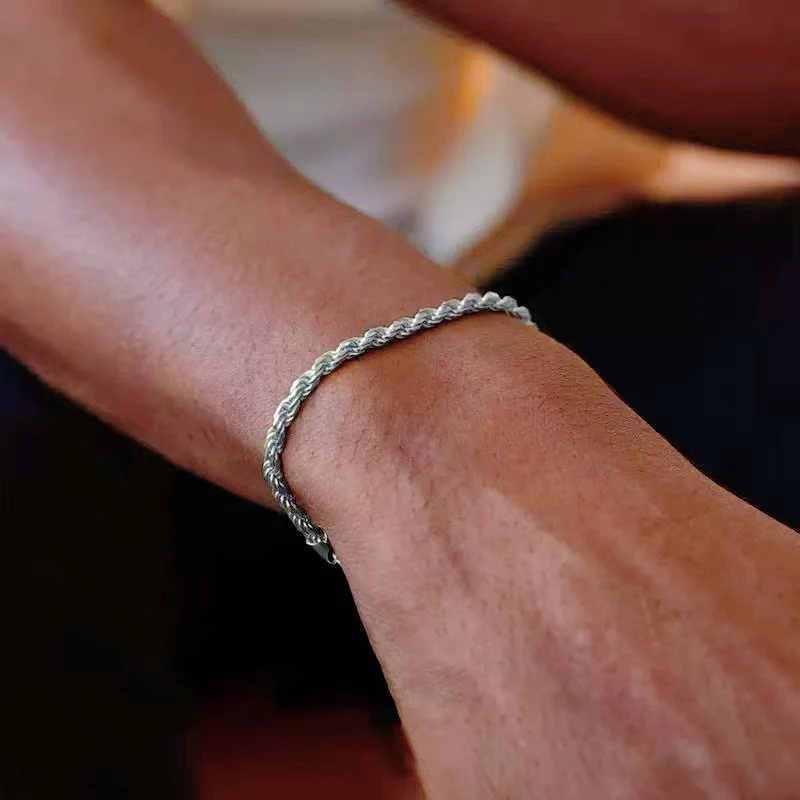 

charms 925 Sterling silver 4MM Twisted rope chain Bracelets for man woman Fashion classic jewelry Wedding party Holiday gift