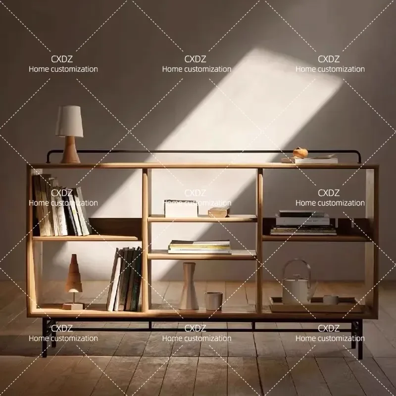 Simple solid wood hollow display rack partition bantam bookcase living room falling bookcase locker walnut display cabinet