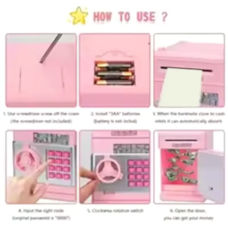 Alcancía con contraseña ATM electrónica altamente recomendada, caja de ahorro de dinero de papel de desplazamiento automático para niños (sin batería)