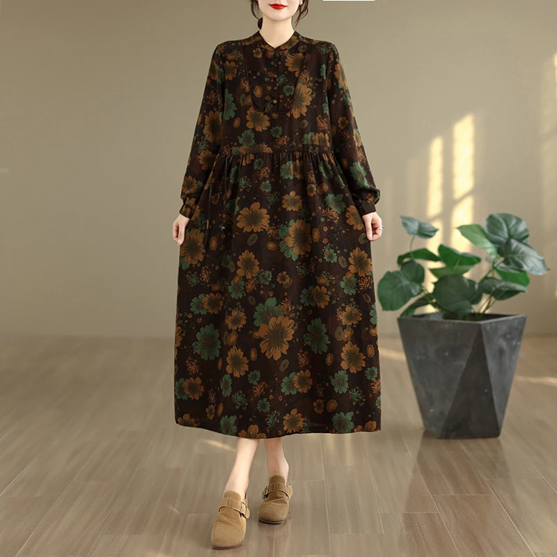 

Весенне-осенняя утягивающая длинная юбка трапециевидной формы с принтом, свободные шнурки из хлопка и льна Dr V-Ne Long Sve, с застежкой на талии