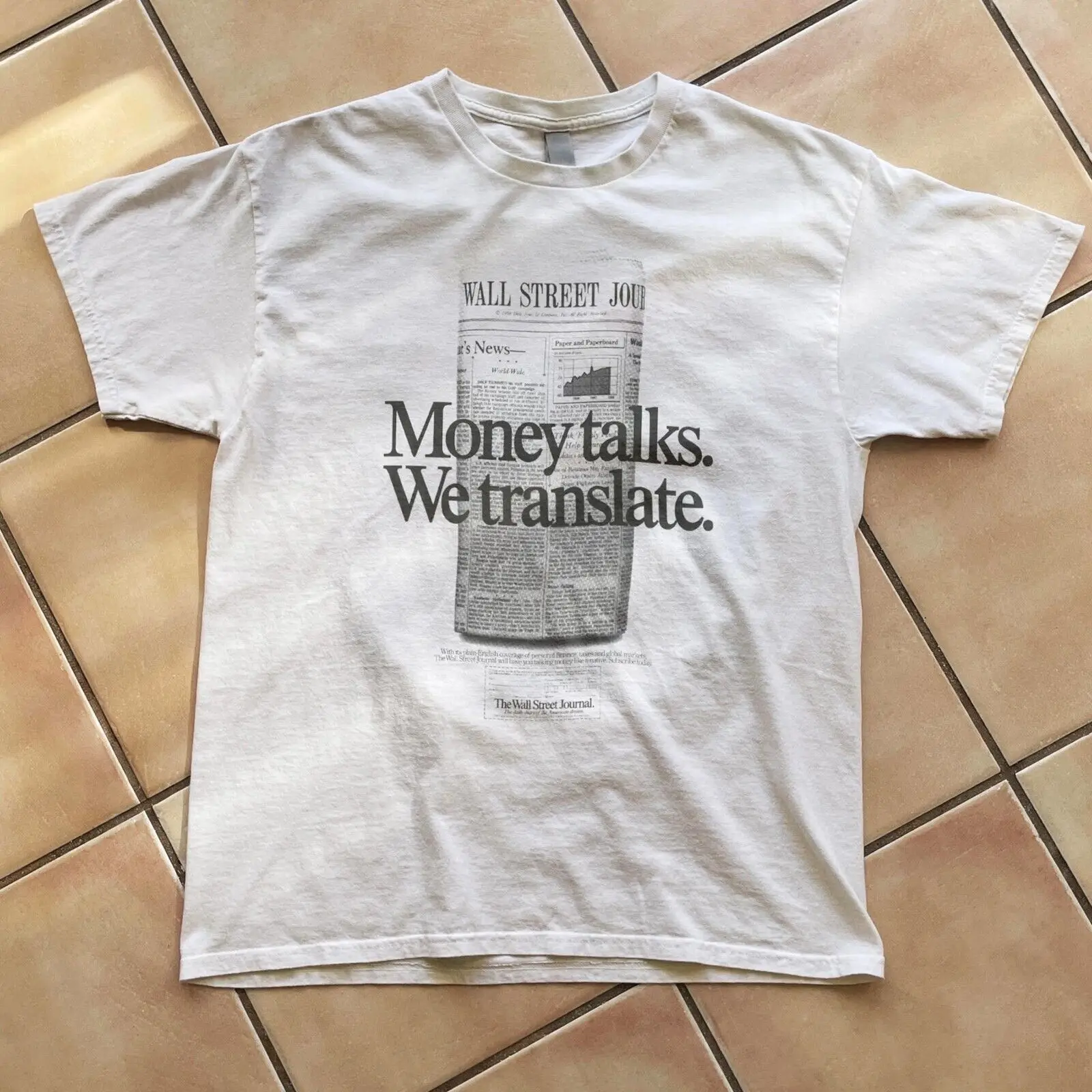 Wsj geld spricht wir übersetzen, vintage ad kampagne tshirt, cooles marketing