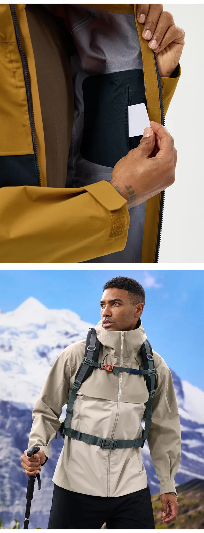 Herbst- und Winter-Hardshell-Windbreaker Winddichte Regenfeste Atmungsaktive Outdoor-Wander- und Bergsteiger-Skijacke mit Kapuze – Detail 25