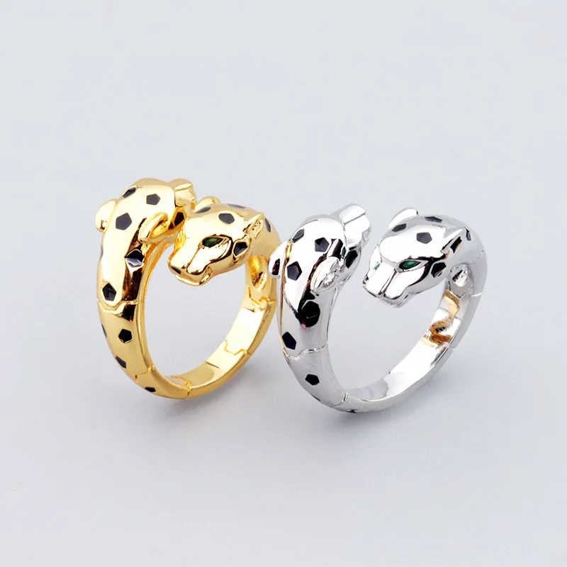 Europe America Ring Bracelet Men Women Lady Plated Gold Color Smooth-surface Black Spots Green Eyes Double Leopard Jewelry Sets