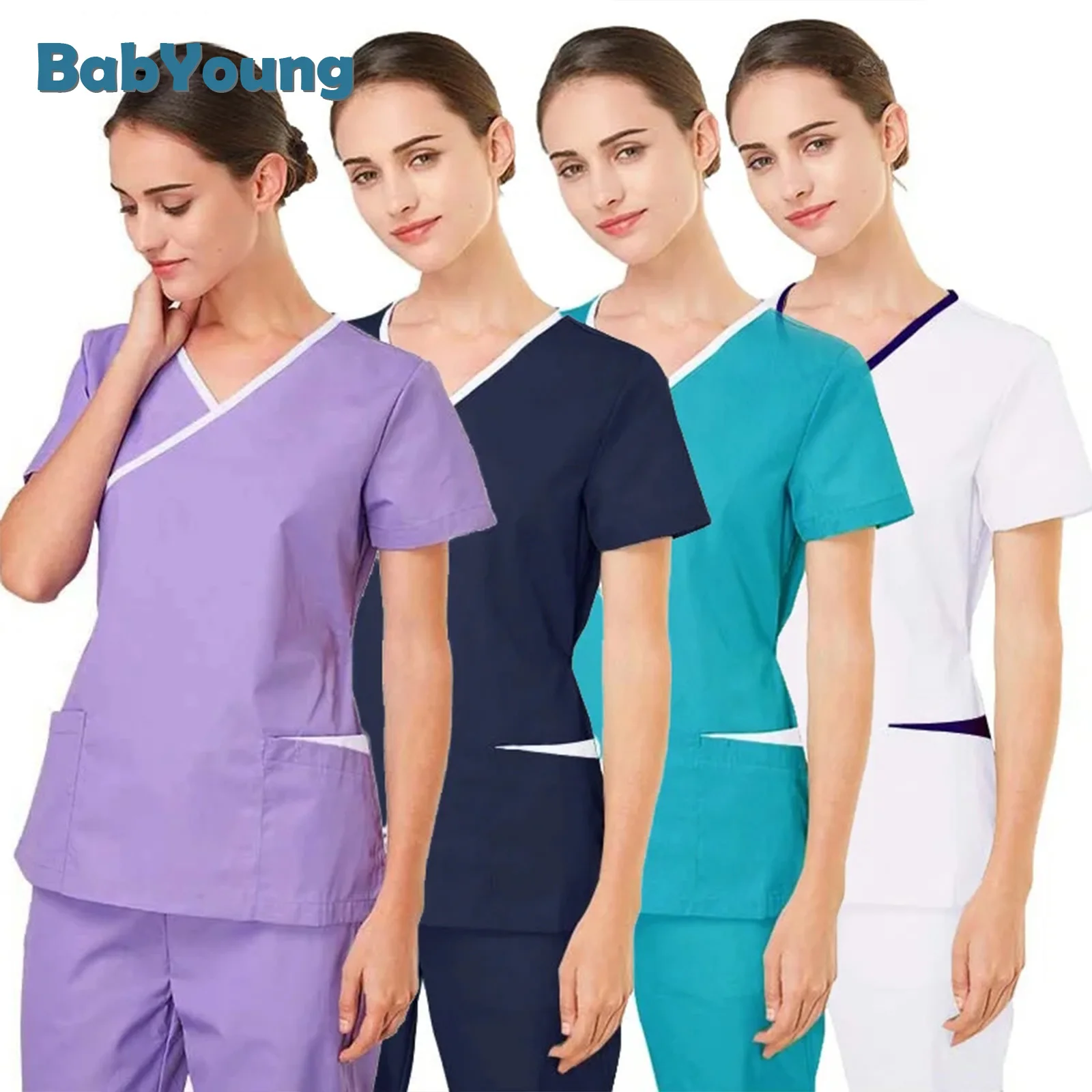 Babyoung New Wholesale Polyester Cotton Solid Color Uniform Beauty Salon Nursing Uniform Lab Uniform Pet Shop Work Scrub Uniform