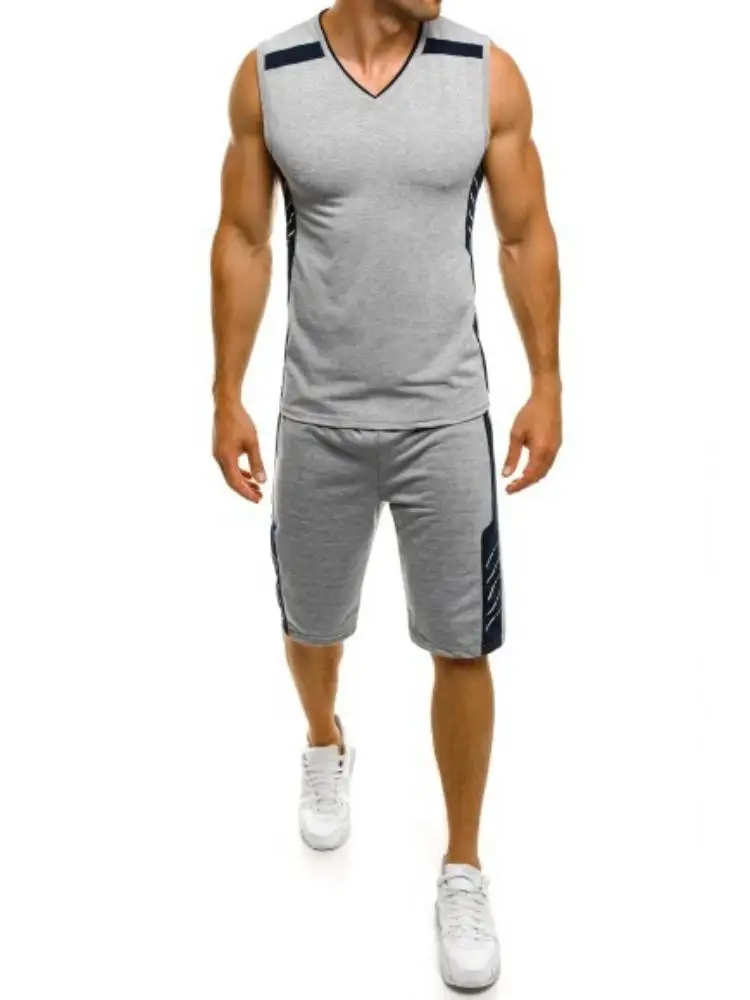 Men Sleeveless Slim Gym Tank Tops Suit Summer Muscle Bodybuilding Fitness Tee Shirt Sportwear Sets Mens Vest Shorts Outfits