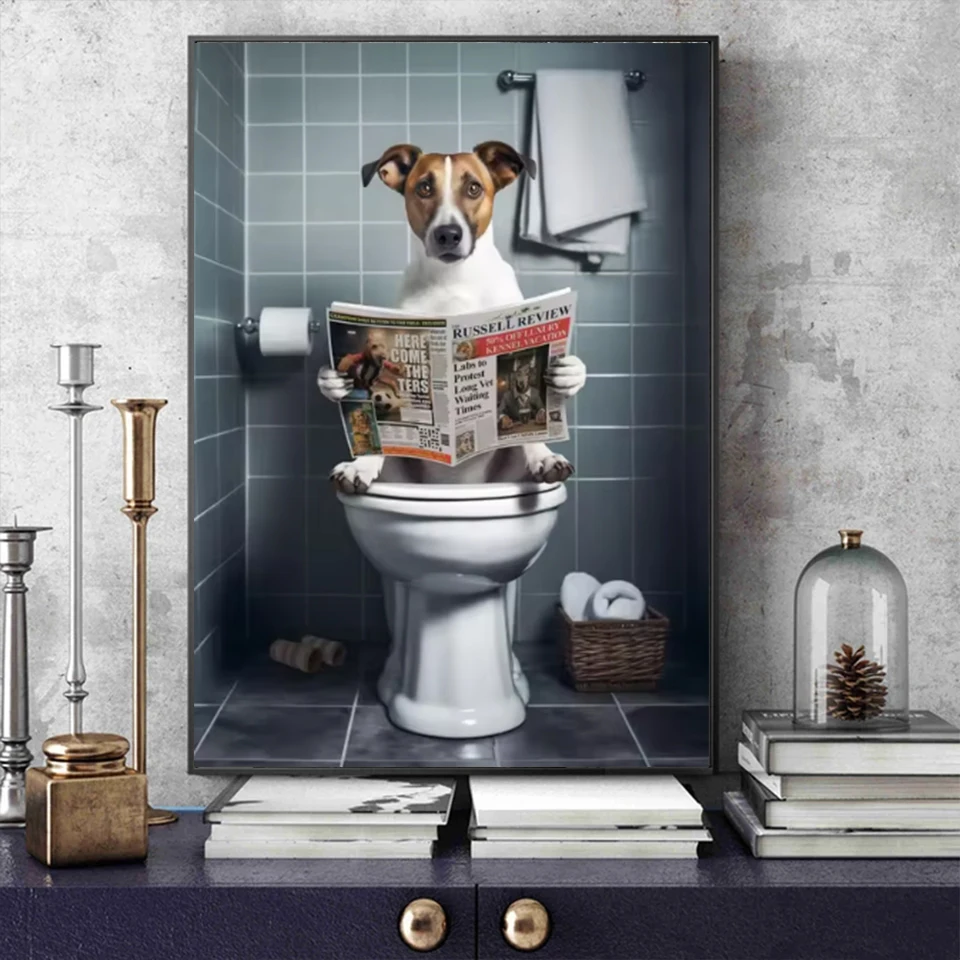 Animals Diamond Painting Funny Dog Monkey On Toilet DIY Diamond Embroidery Kit Full Square Wall Art Bathroom Decor