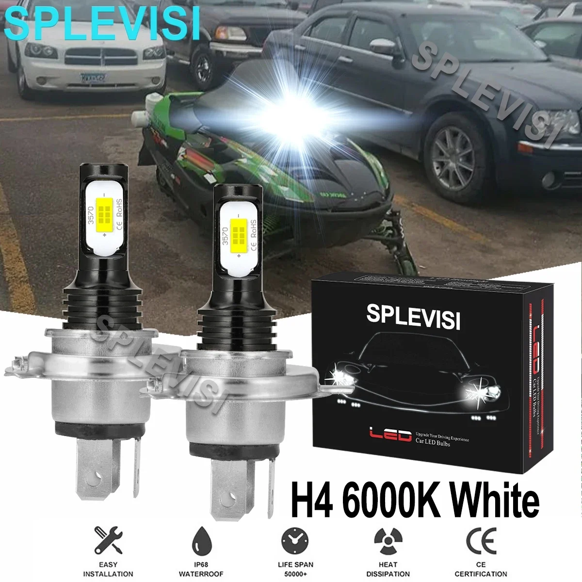 

2x 70W white led headlight 6000K White For Arctic Cat 250 300 350 366 400 425 450 Snowmoble