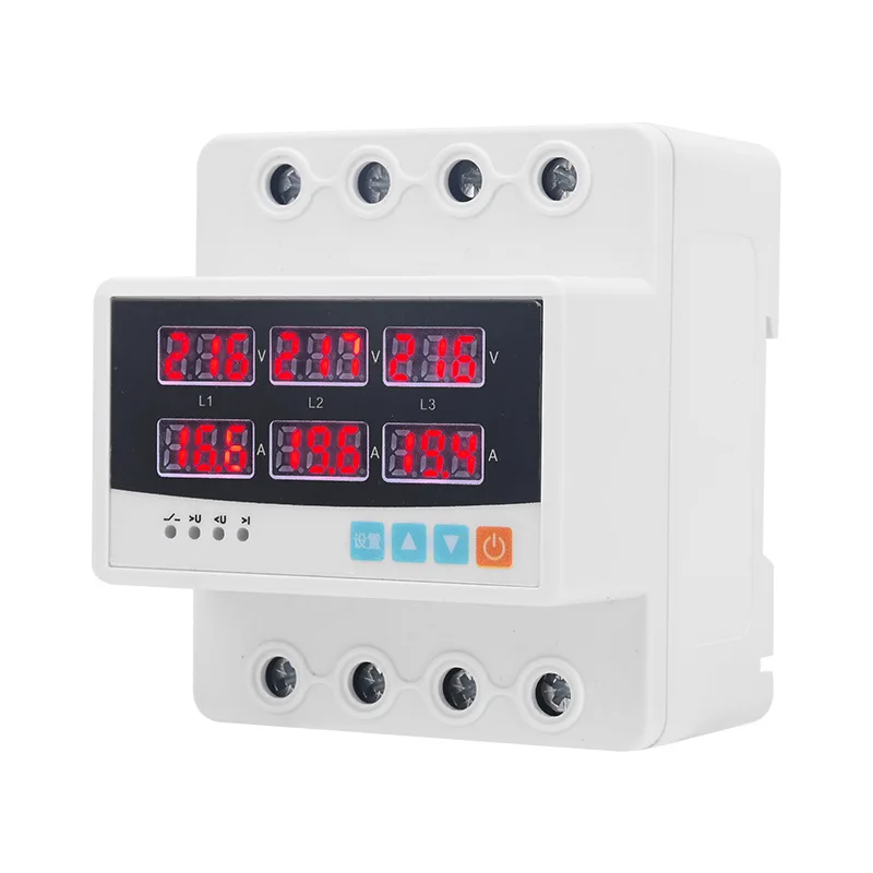 63A/100A Three-Phase Six-Display Over/Under Voltage Protector, 220V Intelligent Protector
