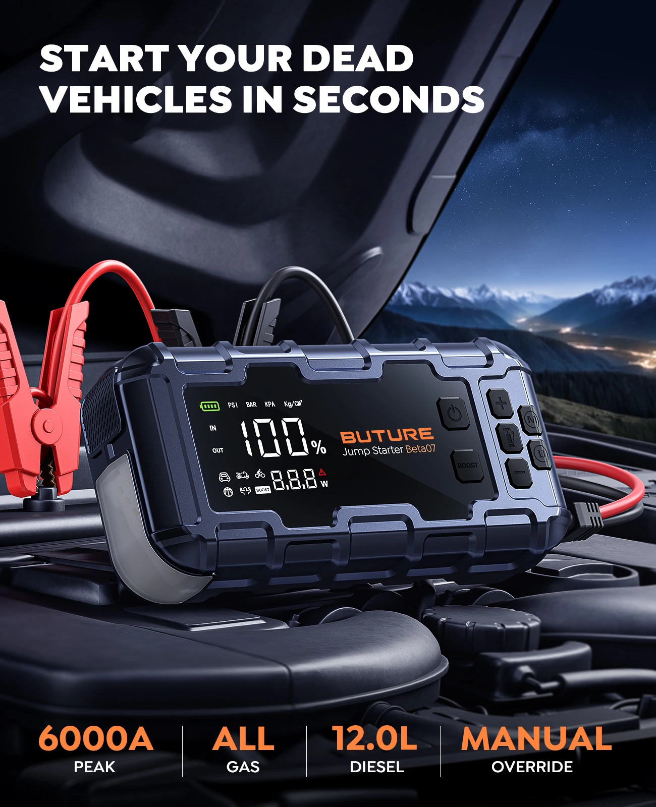 BUTURE 6000A 車用ジャンプスターター PD45W パワーバンク 26800mAh 