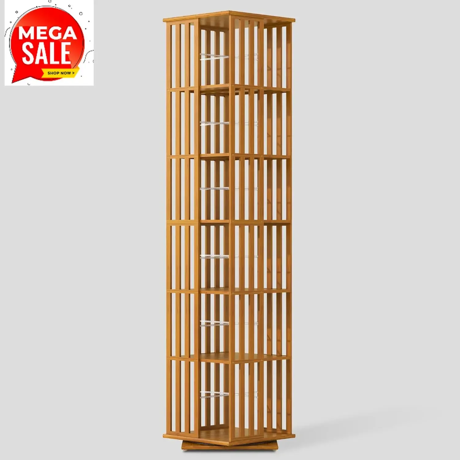 Rotating Bookshelf Tower, 360° Display Spinning Bookcase, Bamboo Bookshelf Floor Standing Storage Rack, Wood Narrow Book Shelf O