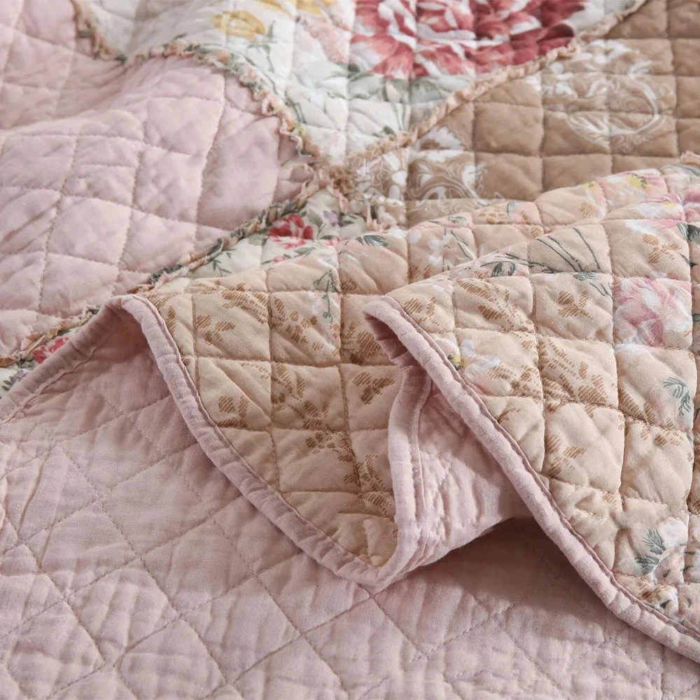 Komplet Kołdry Bawełnianej w Kwiaty 3-częściowy Ręcznie Robiony Patchwork Narzuta na Łóżko Queen King Size Letnia Pikowana Kołdra Narzuta na Łóżko