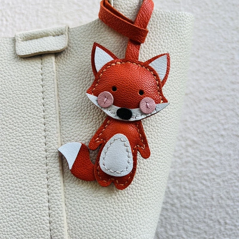 

Cute Bearded Fox Genuine Leather Bag Charm,Keyring Pendant,Wallet/Schoolbag Hanging Decoration Accessories,Couple Birthday Gift
