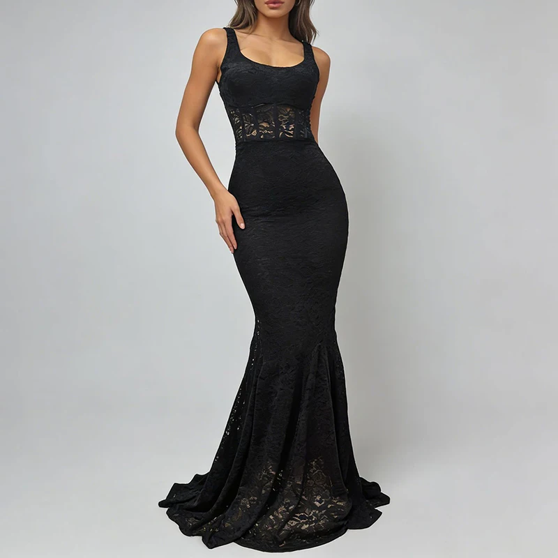 

Элегантное облегающее платье-миди с кружевными вставками и вырезами, без рукавов, для весны, новинка, хит продаж, сексуальное вечернее платье в пол