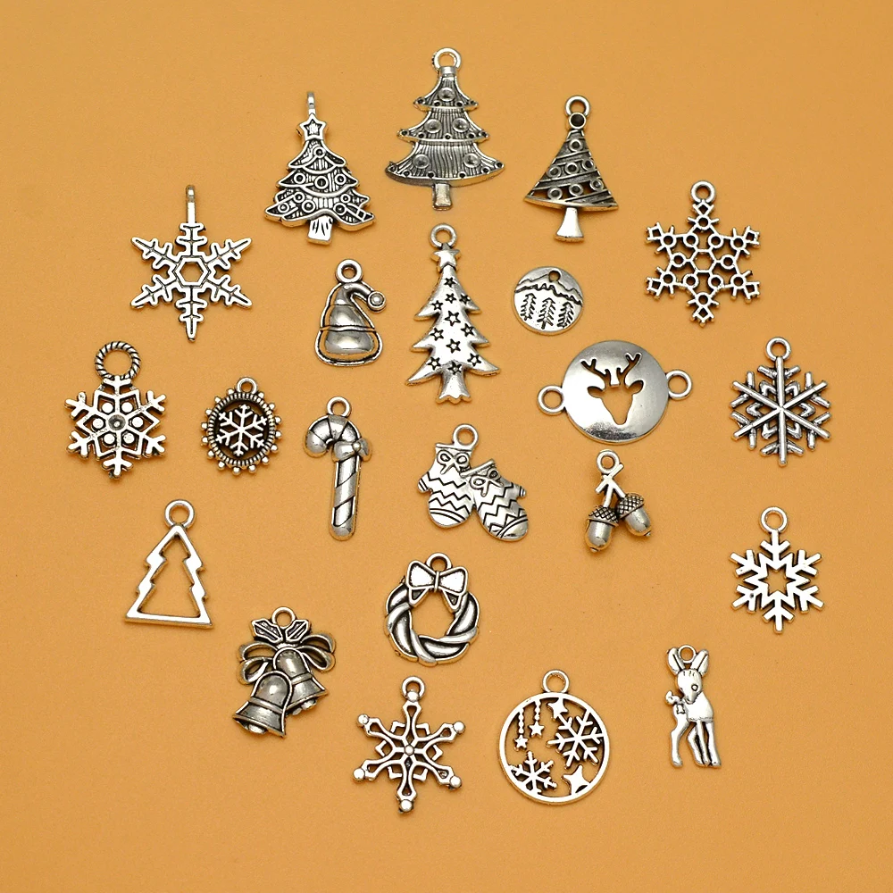 30pcs/lots Christmas Tree Snowflake Charms X-mas Acorn Gloves Garland Reindeer Pendants For Diy Jewelry Making Wholesale Bulk