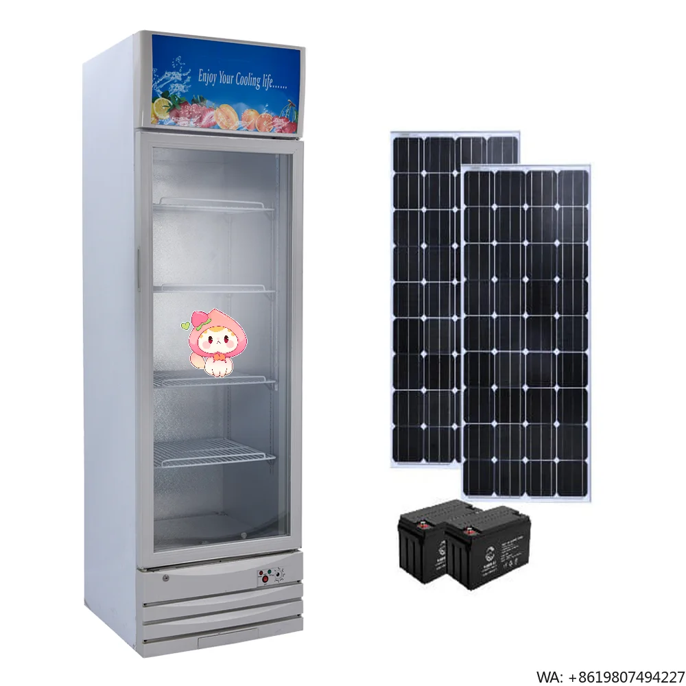Factory Wholesale  Display showcase Big Capacity 300 Litres Run on Solar Energy Soft Drinks Display Cooler for Supermarket