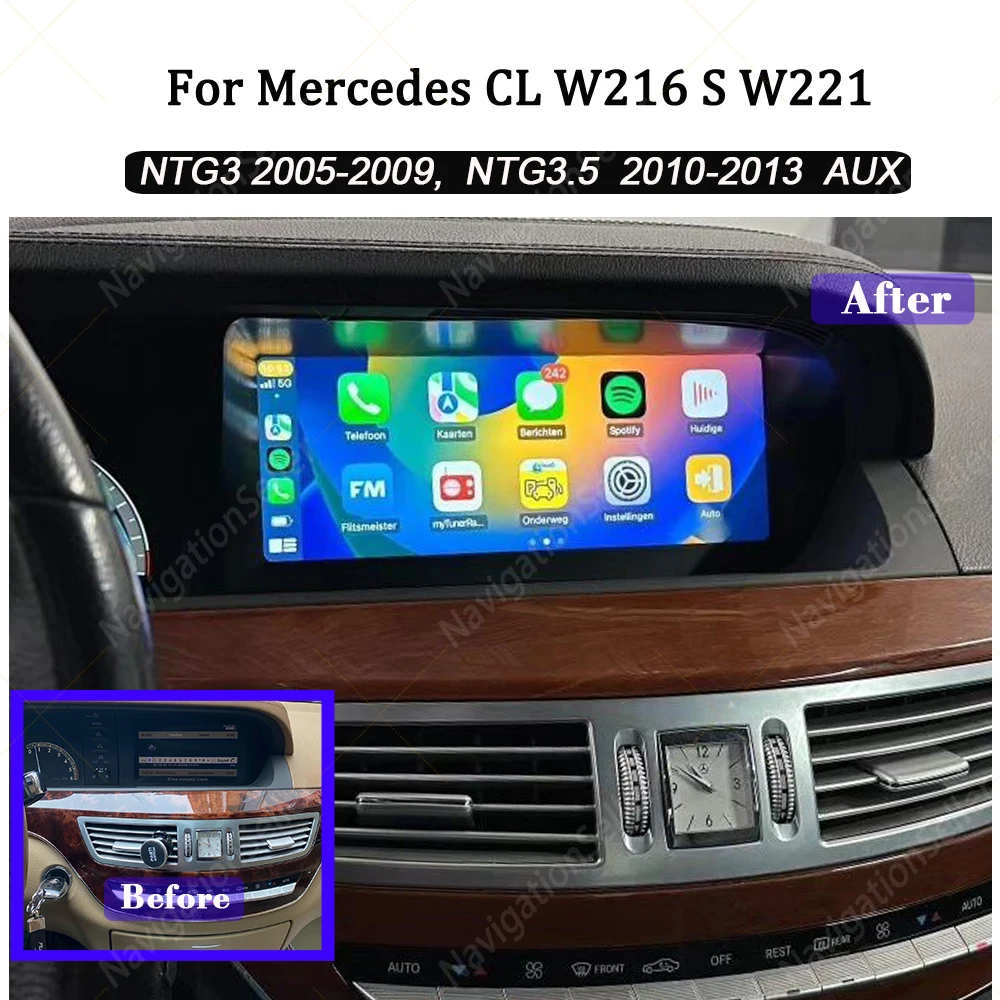 Android13 Car Multimedia Wireless Android AUTO CarPlay 10.25inch Screen For Mercedes Benz S Class W221 NTG3.0 3.5 Video Players